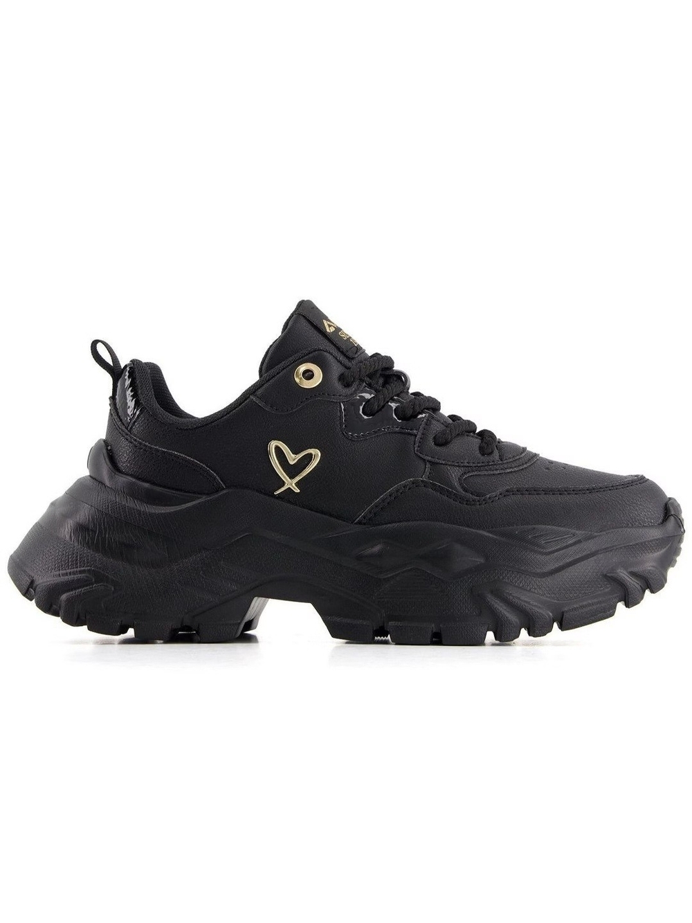 ANDREA Women’s Chunky Black Sneakers with Gold Heart Accent